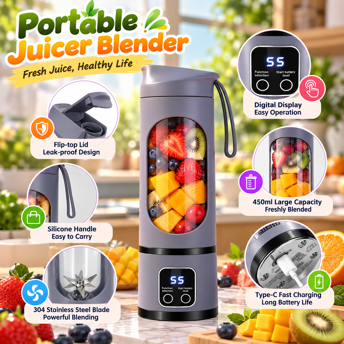 Rechargeable Portable Blender for Smoothies & Shakes