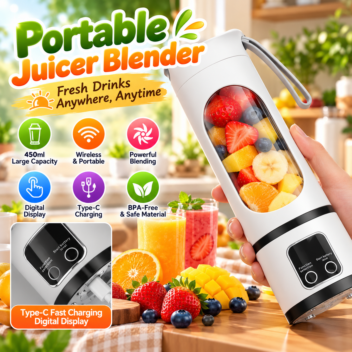 Rechargeable Portable Blender for Smoothies & Shakes